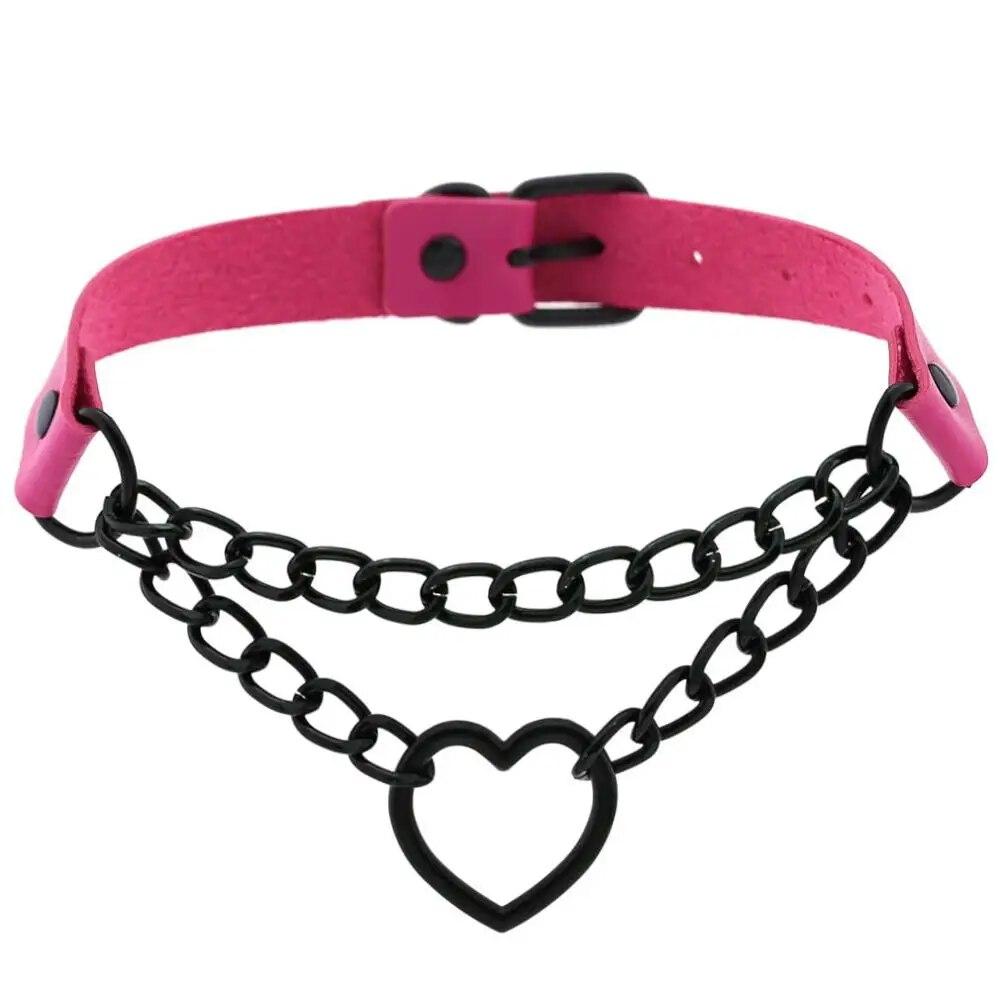 Vintage Herz Halskette Halsband mit Kette Goth Kragen für Mädchen Grunge Punk süße Kawaii Egirl Chocker Harajuku Zubehör