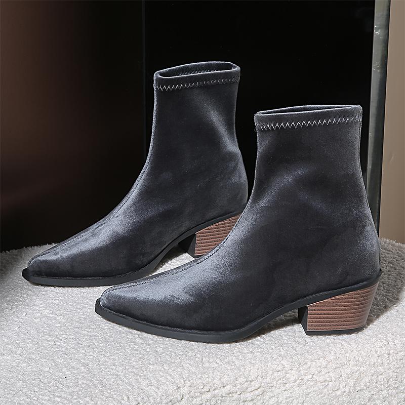 New Suede High Heels Ankle Boots Women Shoes Fashion Brand Pointed Toe Chunky Chelsea Boots  Autumn Winter Pumps Snow Botas