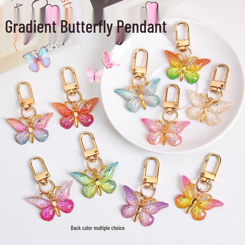 Gradient Butterfly Pendant: Iridescent Keychain Charm for Backpack or Earphone Case.