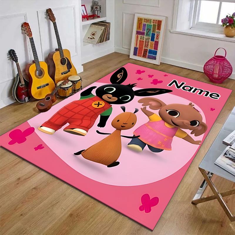 Custom Bing Bunny Mat Personalized Name, Polyester Washable Indoor Entryway Rug, Gift for Christmas, Easter, Thanksgiving Day