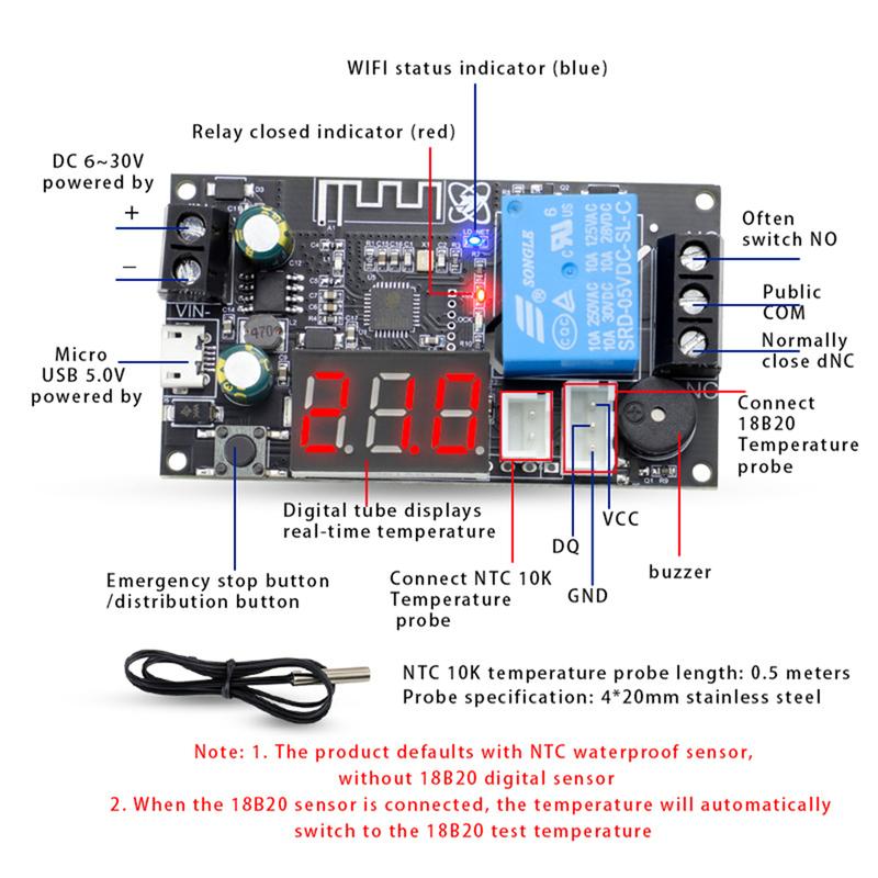 WIFI Remote Thermostat High Precision Temperature Controller Module Cooling and Heating APP Temperature Collection XY-WFT1 WFTX