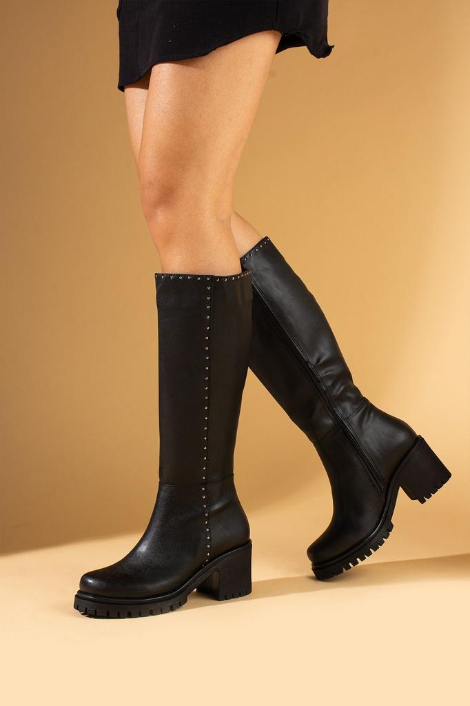 Women Modern Stylish Fashion Boots Boots Faux Leather Black Thick Heel Comfortable Mould Boots