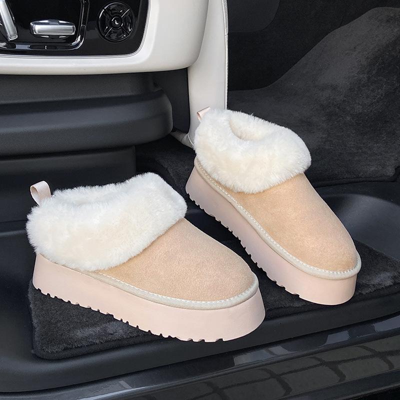 Cotton Shoes Women's New Winter Velvet Thickened Waterproof and Non-slip Women's Shoes One Pedal Cotton Shoes Warm Thick-soled Snow Boots