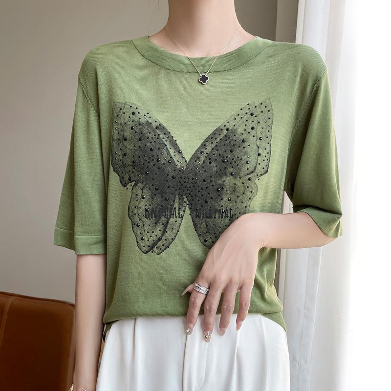 

2025 Summer Women s Ice Silk Knitted Butterfly Vest Short Sleeve XXL