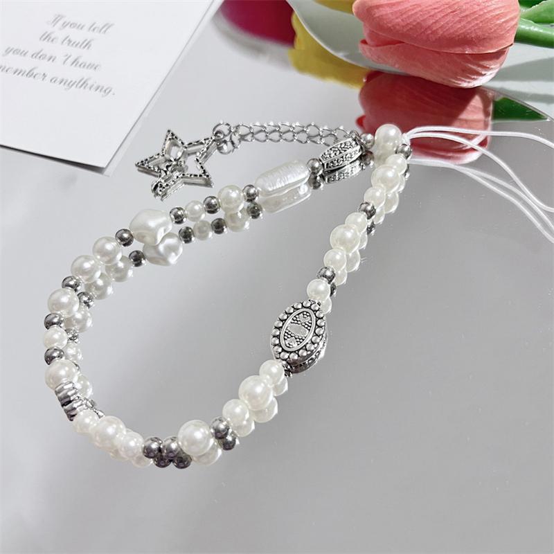 

Korean Cute White Flower Star Butterfly Beaded Pendant Phone Strap Charm For iPhone Samsung Universal Accessories Chain Lanyard