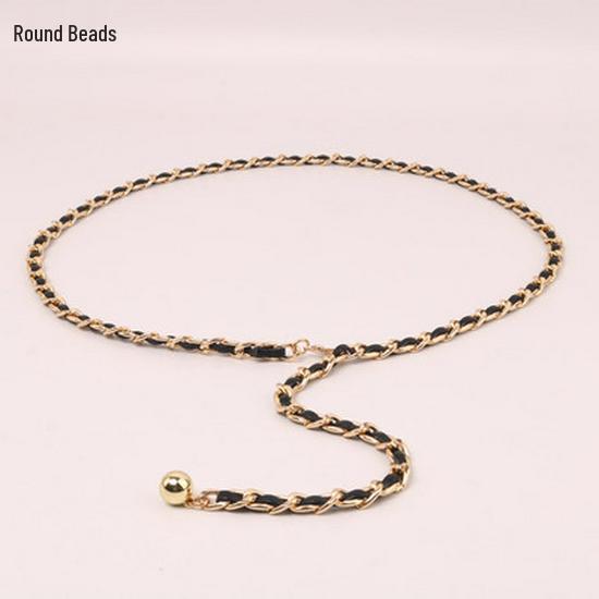 Love Pearl Heart Metal Chain Woven Waist Belt - Stylish Peach Heart Lady Cincher Chain