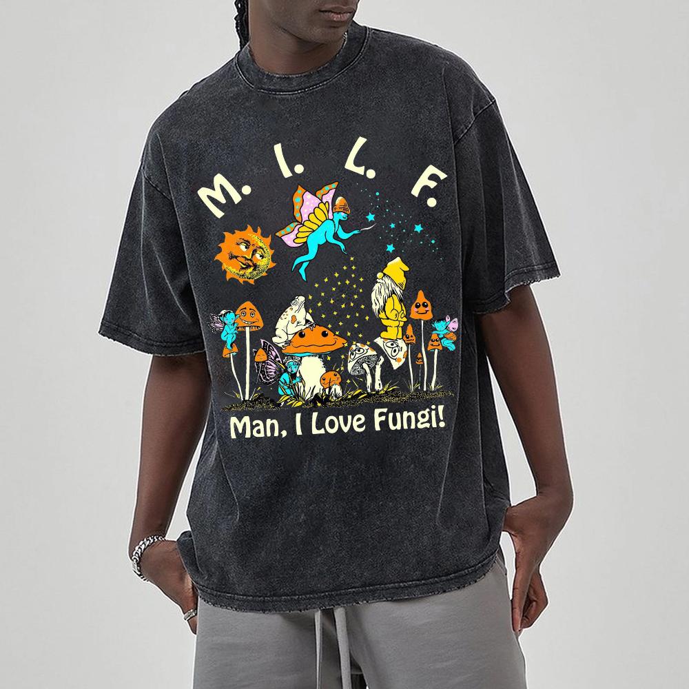 Fungal Plant Print Women's Wash T-Shirt Loose Couple Oversized Short Sleeve Spoof Design Fashion Top Summer