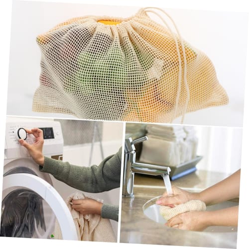 NUOBESTY 6-Piece Drawstring Net Bag, Organic Cotton Mesh Bag, Onion Tote, Cotton Mesh Shopping Drawstring Bag