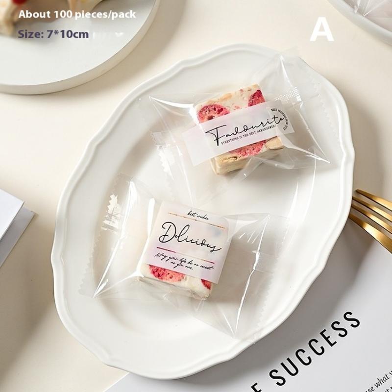 100 Pcs Snowflake Crisp Packaging Flower Tea Biscuits Nougat Machine Sealed Transparent Bags Gift Packing Machine Sealing Bags