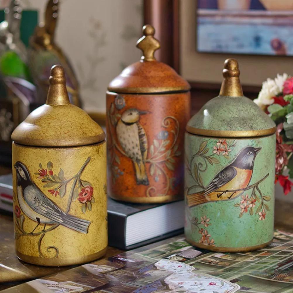 Vintage Ceramic Storage Jars Kitchen Sugar Jar Tea Can Enamel Moisture-proof Tea Jar Storage Jar, Antique Household Ornament