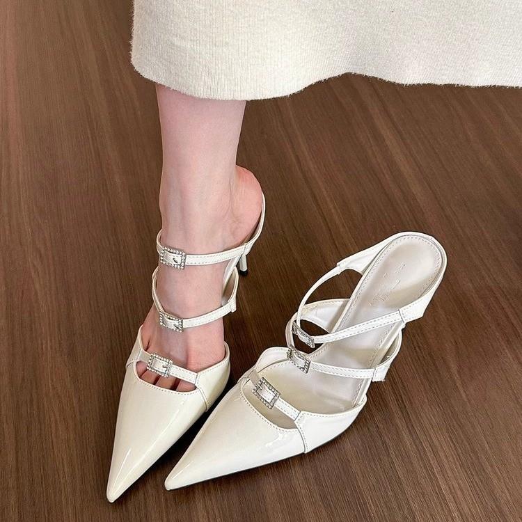 Buckle Footwear Pointed Toe Pumps Ladies Thin Heels Shoes Female Super High Heels Slides Shoes For Women Mules 2025