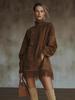 2026 High Neck Loose Suede Dress with Tassels and Pockets
