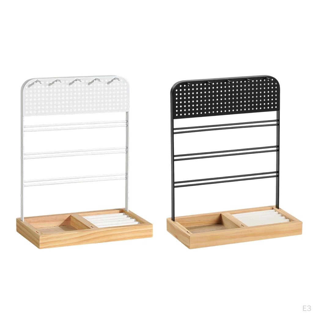 Elegant Wooden And Iron Jewelry Stand, Organizer for Storage Presentation, Suitable Retail