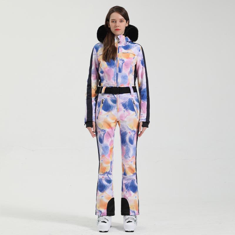 Women's Slim-Fit Windproof Double-Board Ski Suit: Thickened, Warm, Waterproof, and One-Piece Design for Outdoor Sports.
