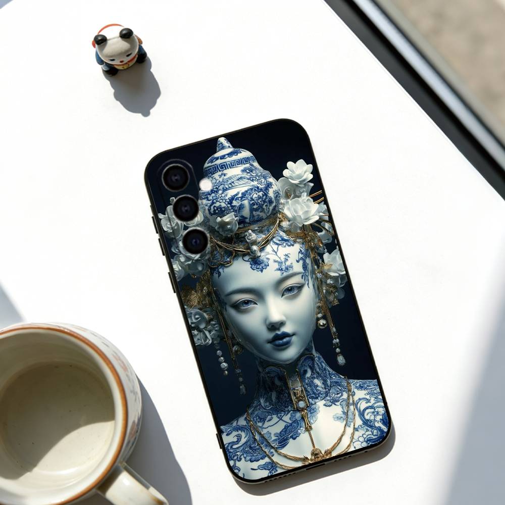 Blue & White Grace Phone Case Black Silicone Soft For Samsung Galaxy A73,A72,A71,A70,A53,A52,A51