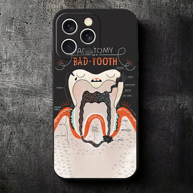 Tooth Dentist Pattern Soft Phone Case for iPhone 16 16E 17 Air 15 Pro Max 14 Plus 13 Mini 11 12 7 Black Cover Back Shell