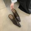 Fashion Half Slipper Women Soft Leather Small Square Wedge High Heels Fashion Wear Lazy Mugler Shoes