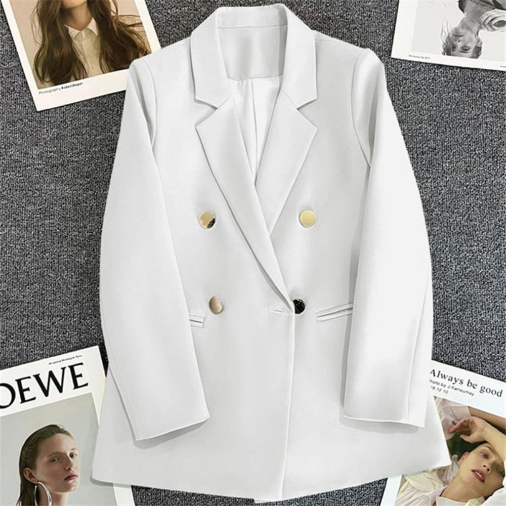 Women's Notched Collar Long Sleeve Blazer Loose Fit Casual Office Jacket Solid Color Single Breasted Pocket Outerwear