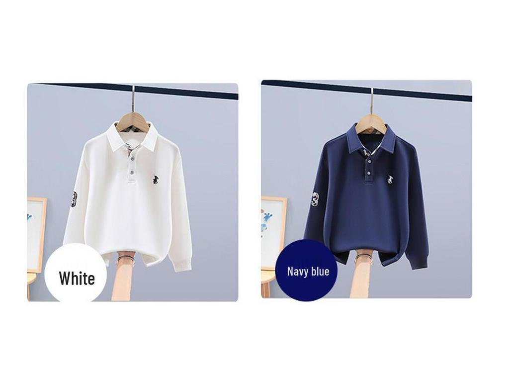 Bluză Polo Elegantă Coreeană cu Rever pentru Băieți - Modă de Primăvară pentru Copii Mari