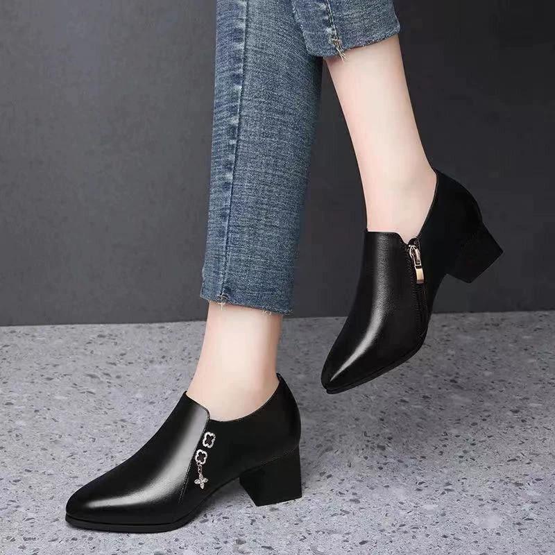 Women's Pointed High Heels Spring and Autumn Women's Shoes Fashion Deep Mouth Soft PU Leather Heels Single Shoes for Office Mom