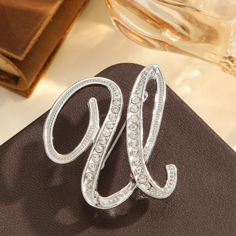 2Pcs  Full  Encrusted Gold And Silver Alphabet Letter Brooches Pins Minimalist Clothing Jewelry Accessory