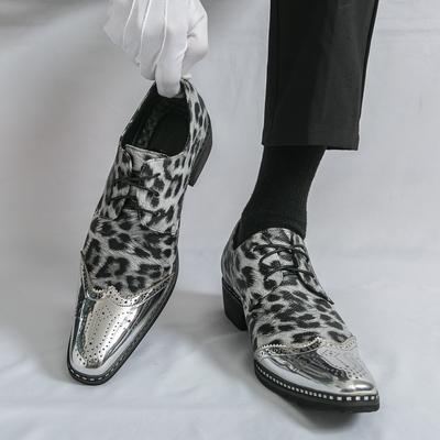 22 Autumn and Winter New European and American Leopard Print Business Dress Leather Shoes Large Size Groom Wedding Shoes