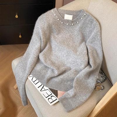 Design Bead Decorated Knitted Sweater Women's Unique Beautiful Temperament Top