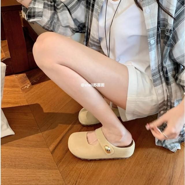 Versatile new calf velvet inner heightening platform Mary Jane Birkenstocks half slippers summer