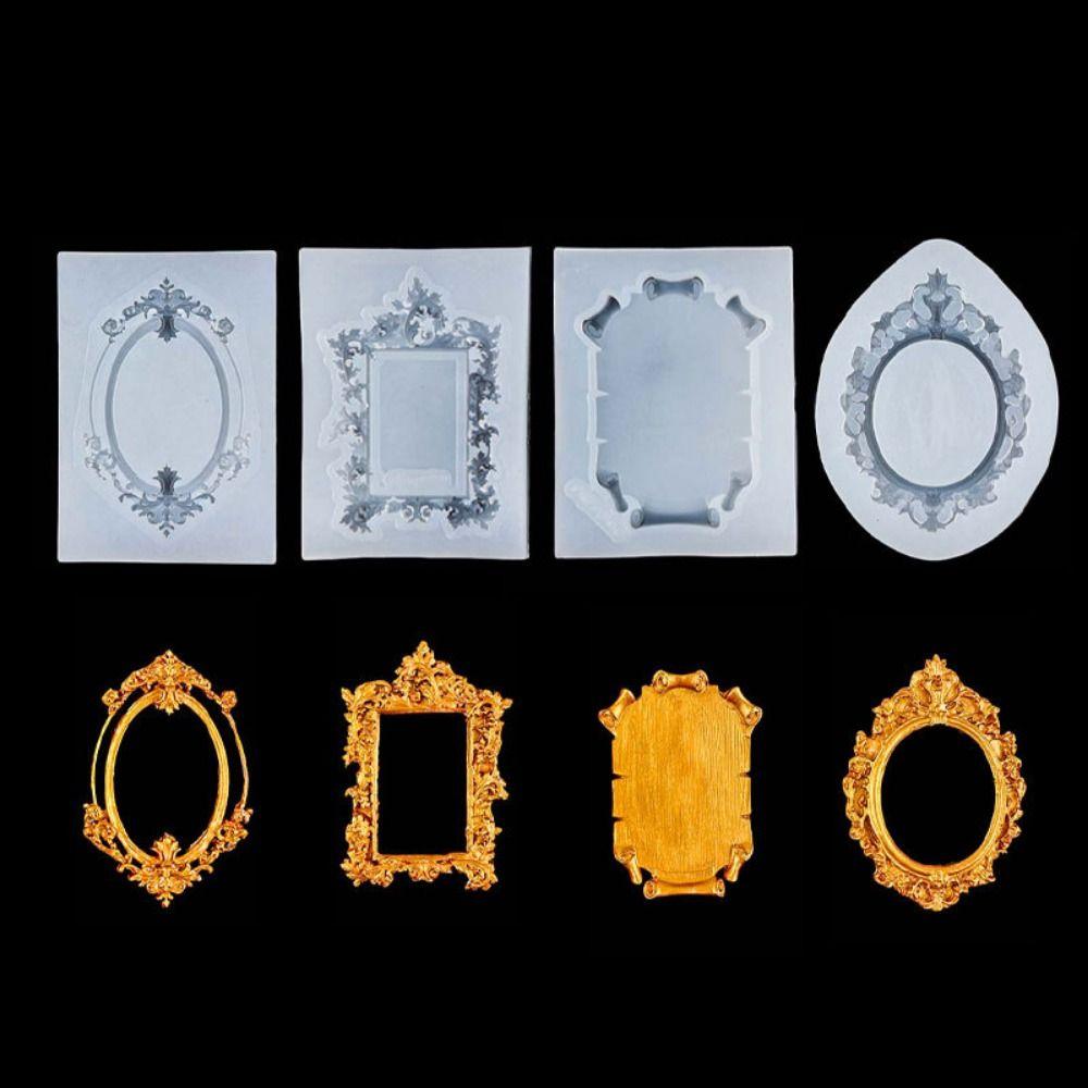 4Pcs Vintage Photo Frame Fondant Molds Baroque Silicone Frame Molds  Cake Decoration