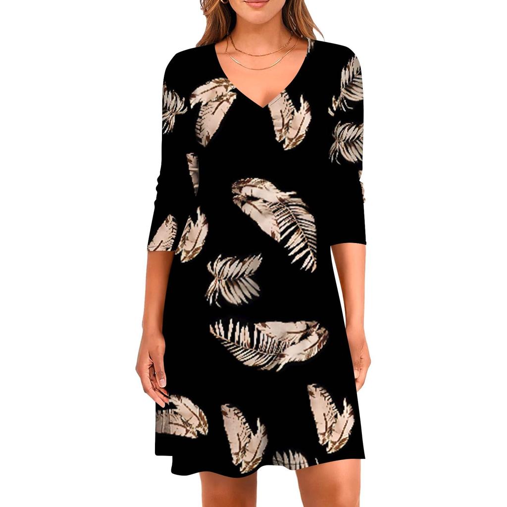 Women's  Casual Loose Comfortable Print V-Neck 3/4 Sleeve Dress