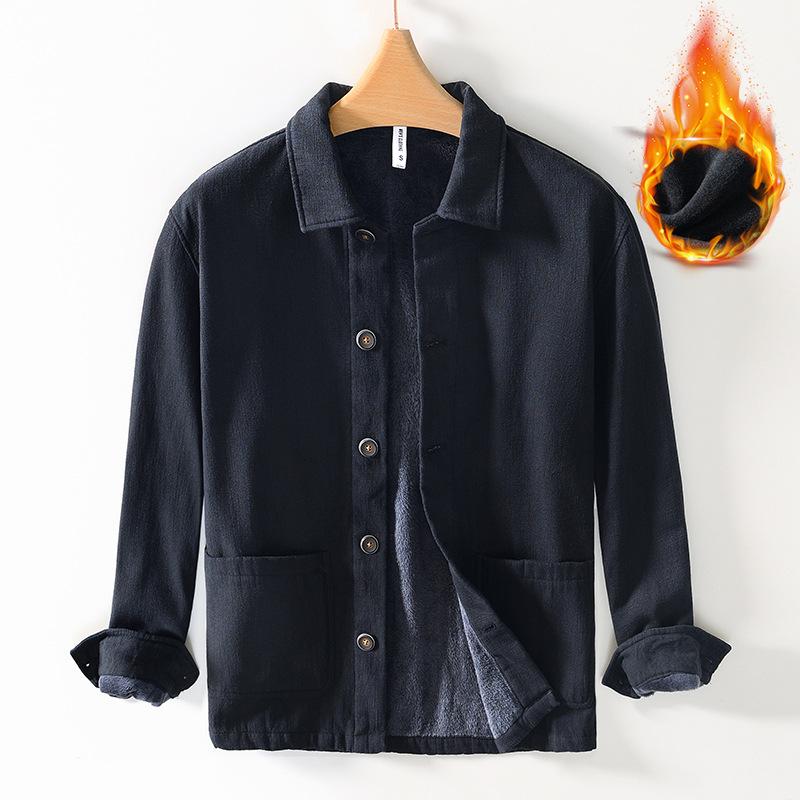 

Мужская зимняя куртка в китайском стиле, пальто из рами, хлопка и флиса, повседневная, для тепла, на пуговицах, традиционная мужская одежда M чёрный