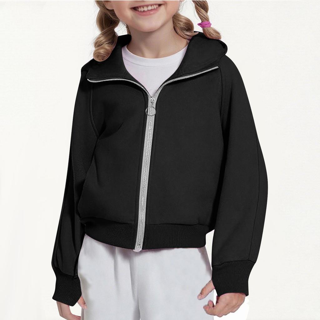 Children's Fashion Solid Color Long Sleeved Hooded Sweatshirt, Girls' Hoodie Jacket