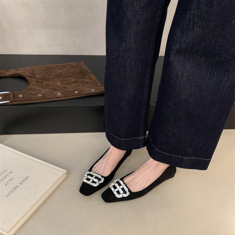 Spot 2025 New - Square Head Single Shoes Women's Flat Bottom French One-Pedal Doudou Shoes Shallow Soft Sole Ladle Shoes Women's
