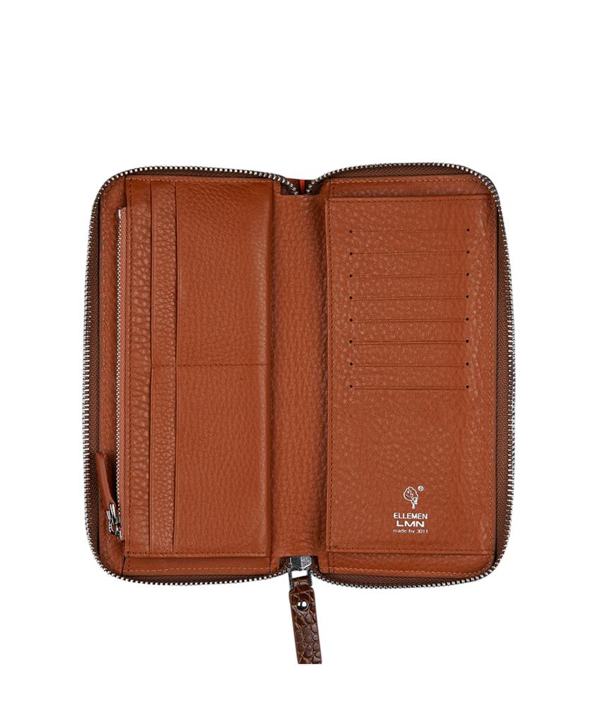 Lmn3011 Crocodile Embossed Long Wallet - Tan Brown