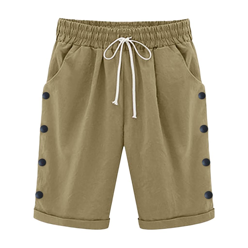 Ladies' Fashionable Solid Color Drawstring Elastic Waist Pocket Casual Cropped Pants