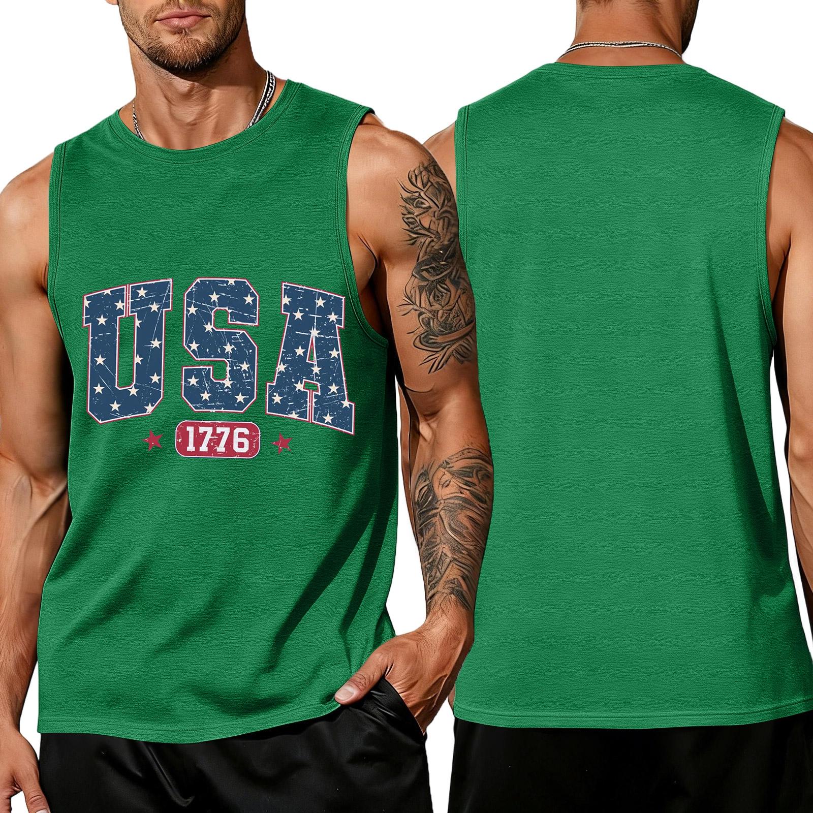 

Men s Sleeveless Tank Top Casual Loose Fit Summer Daily Wear Lightweight Breathable Fabric Printed Design XXXL зелений
