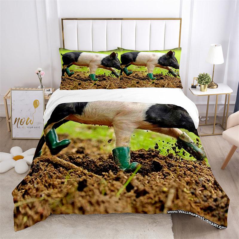 Pig Duvet Cover 2/3Pcs Lovely Animal Printed Bedding Set Cute Pet Comforter Cover King For Kids Boys Girl Children Bedroom Decor