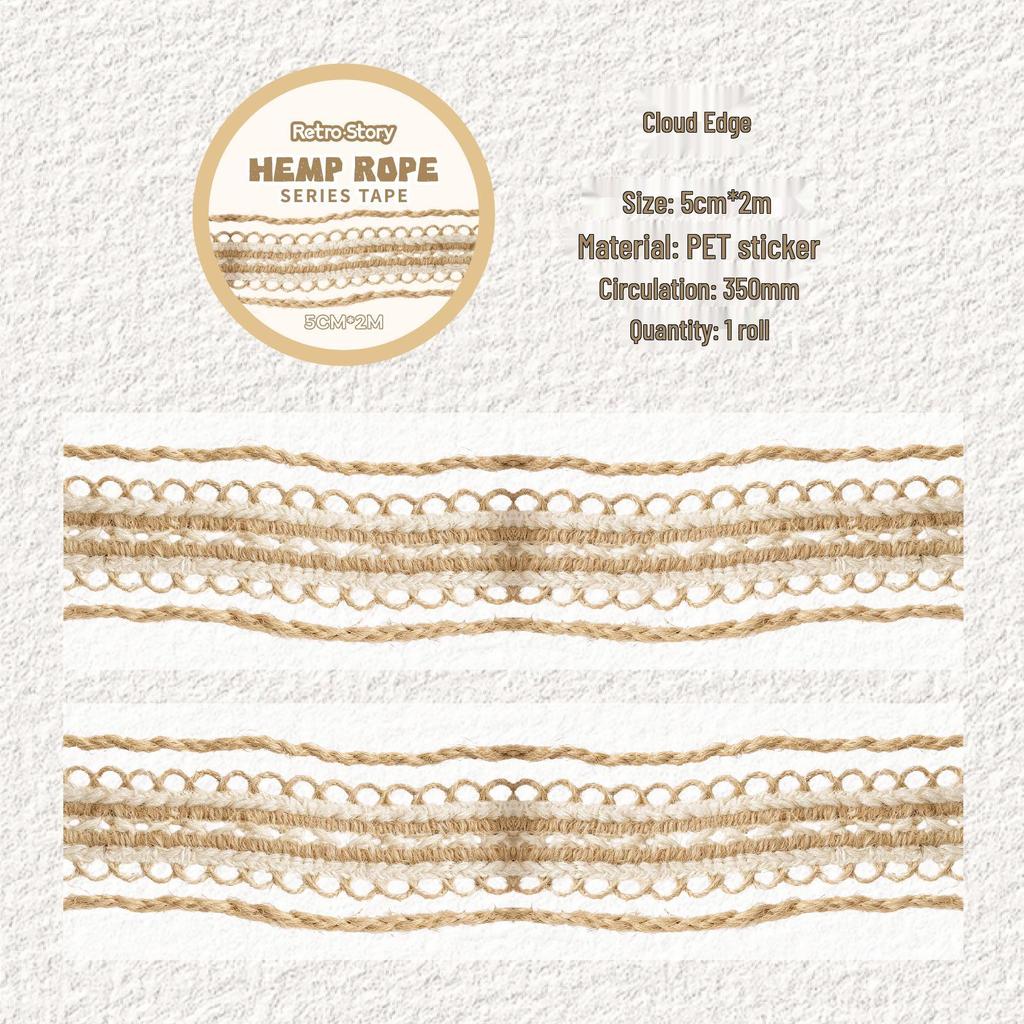 RetroStory Hemp Rope Series Vintage PET Tape Stickers - 6 Styles for Decorative Journaling & Gift Decoration