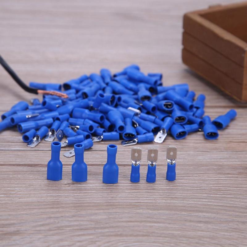 100pcs Male & Female Insulated Spade Quick Splice Wire Terminals Wire Crimp Connectors (Blue