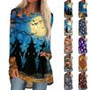 Women's Long Sleeve Round Neck Halloween Print Tunic T-Shirt for Casual Fall Fashion