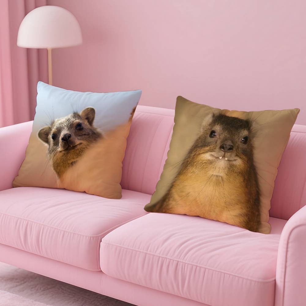 Kwaii Anime Rock Hyrax Animal Pillow Case Custom Printed Brushed Fleece Pillow, Baby Skin-Touch, Eco-Friendly Dye-Sublimation Cu