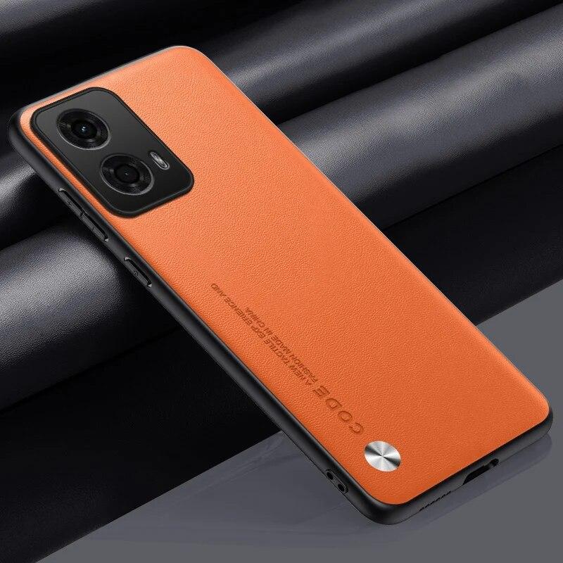 Luxury Plain PU Leather Case For Motorola G24 Back Cover Matte Silicone Full Protection Phone Case For Motorola Moto G24 4G G84 G54