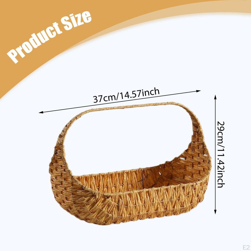Handwoven Picnic Basket Imitation Rattan Storage with Handle Organizer for Party