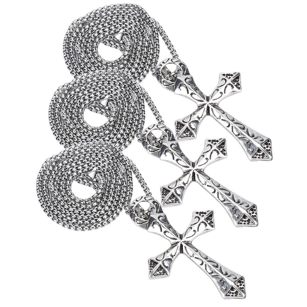 

3Pcs Cross Pendant Necklace Casual Hip Hop Fashion Trendy Hundred Matching Accessories