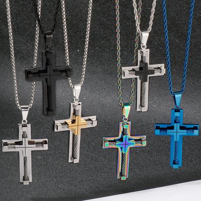 Bijoux en Acier Titane, Pendentif Croix, Collier Homme en Acier Inoxydable