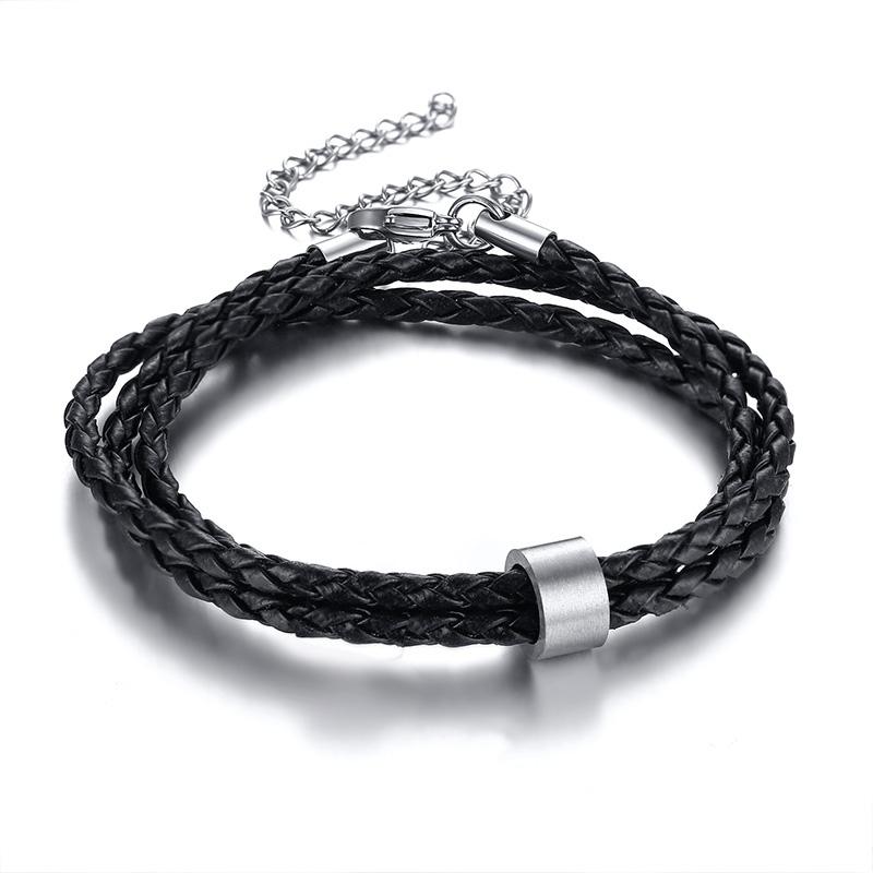 Vnox Free Personalize Family Name Bracelets for Men Layered Leather With Beads Charm Bracelet Couple Anniversary Gift to DAD Son