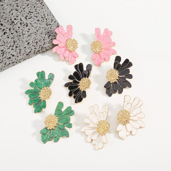 Yousheng 1 Pair Stud Earrings Golden Stamens Elegant Temperament Vintage Dainty Gift Nonallergic Oil-dripping Flower Women Earrings Fashion Jewelry