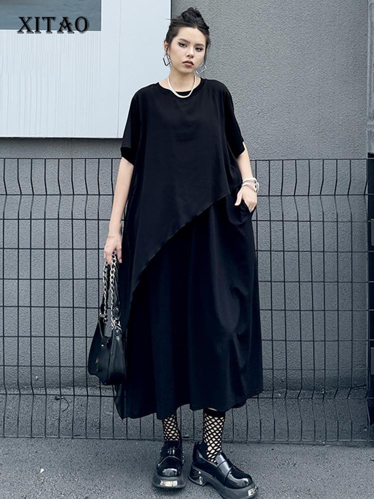 

XITAO черное повседневное платье HQQ2357 One Size чёрный