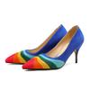 Fashion Summer New Rainbow Mixed Color 8cm High Heel Sandals  Women's French Pointed Shallow Mouth Runway Banquet Wedding Shoes Size 43