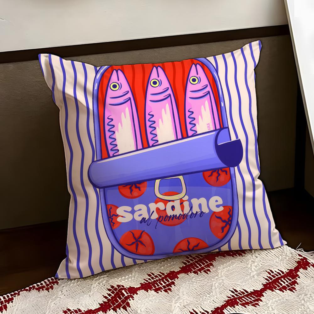 Cartoon Sardinenbüchse niedliche Kissenhülle Wendehülle Weich Langlebig Kissenbezug Zuhause Auto Mehrzweck für täglichen Komfort